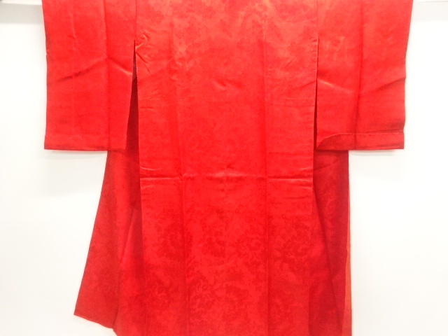 アンティーク　綸子檜扇に花模様織出し長襦袢